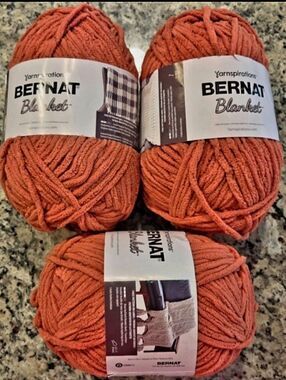 Bernat Blanket Yarn - Rust Orange Cozy Chenille